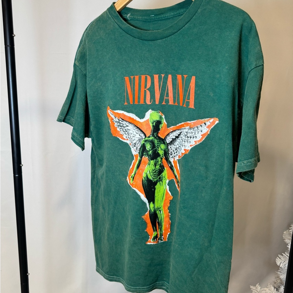 NIRVANA Green Tee with White Logo